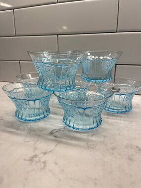 (8) Anchor Hocking 1930’s Mayfair “Open Rose” Ice Blue FLAT SHERBETS